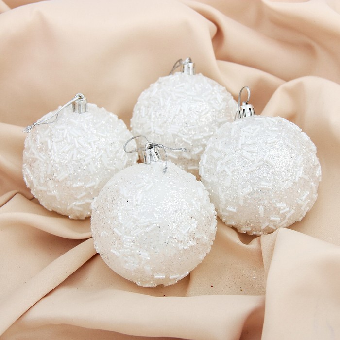 Набор шаров пластик d-8 см 4 шт "Белый блюз"