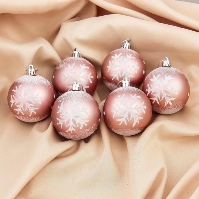 Набор шаров пластик d-7 см 6 шт "Цветной иней" светло розовый