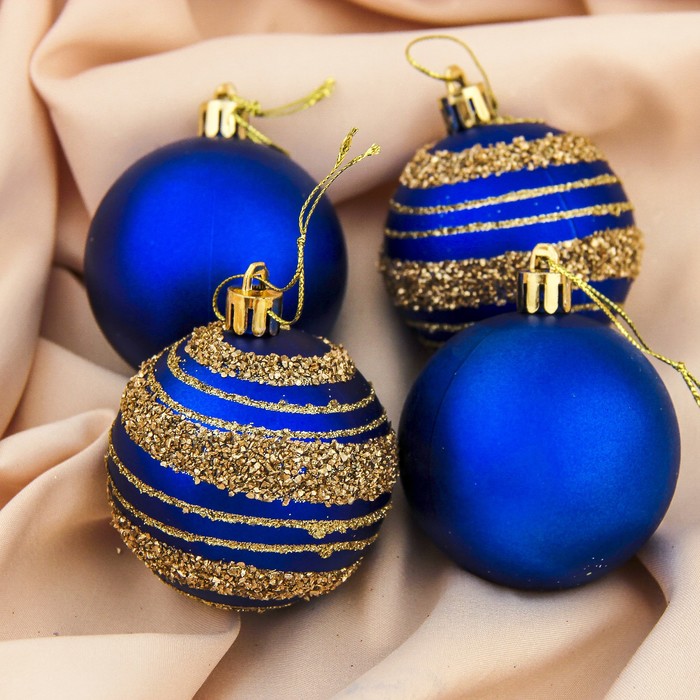 Набор шаров пластик d-6 см 4 шт "Совершенство" синий