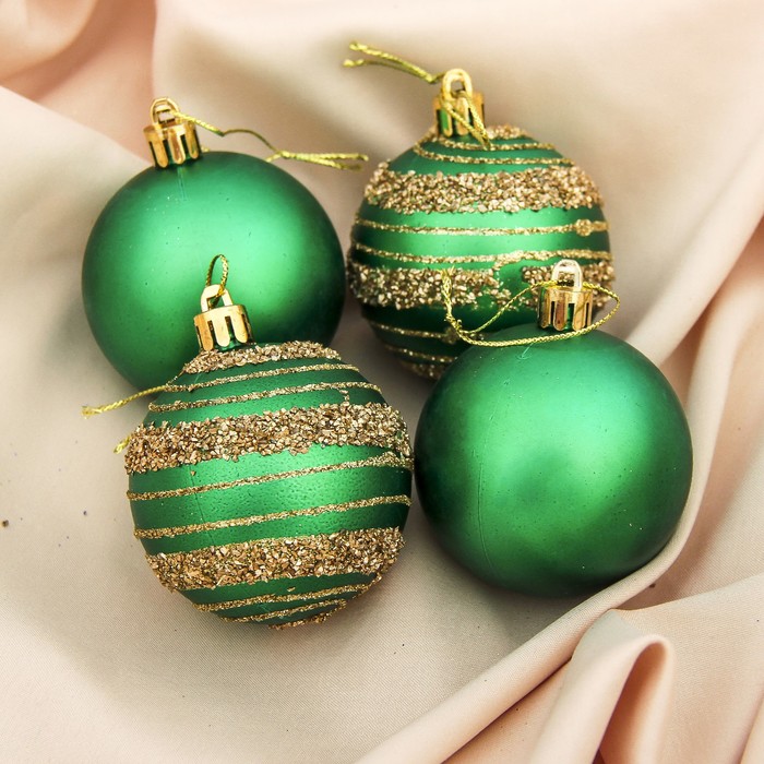 Набор шаров пластик d-6 см 4 шт "Совершенство" зеленый