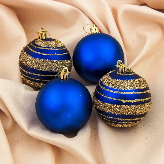 Набор шаров пластик d-7 см 4 шт "Совершенство" синий