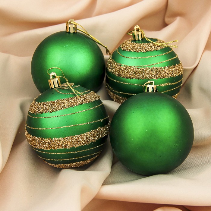 Набор шаров пластик d-8 см 4 шт "Совершенство" зеленый