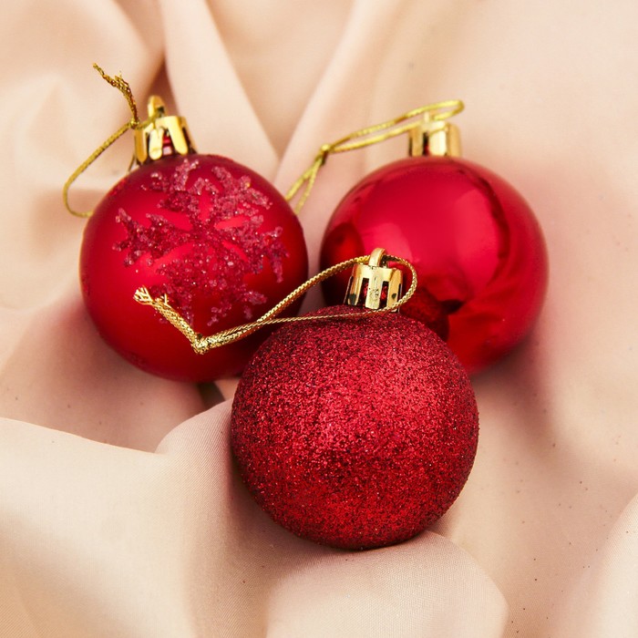 Набор шаров пластик d-5 см 27 шт "Танец снежинок" красный