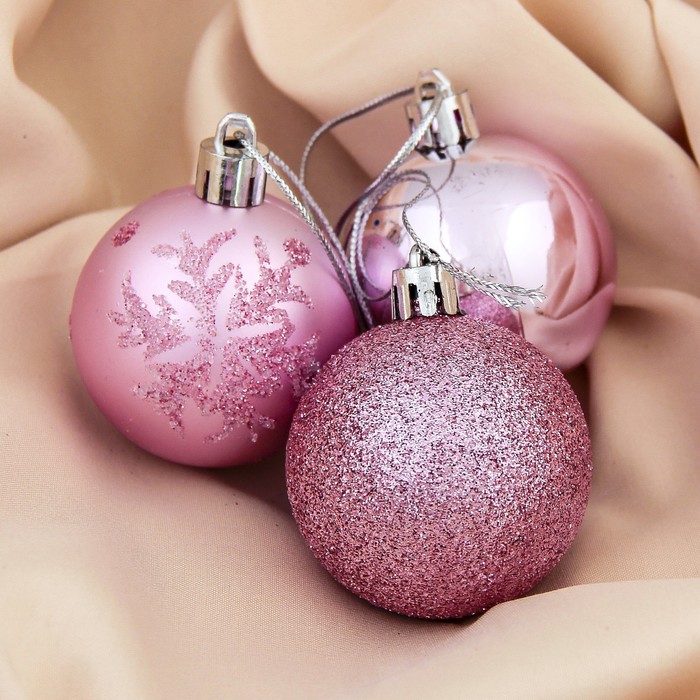 Набор шаров пластик d-5 см 27 шт "Танец снежинок" розовый