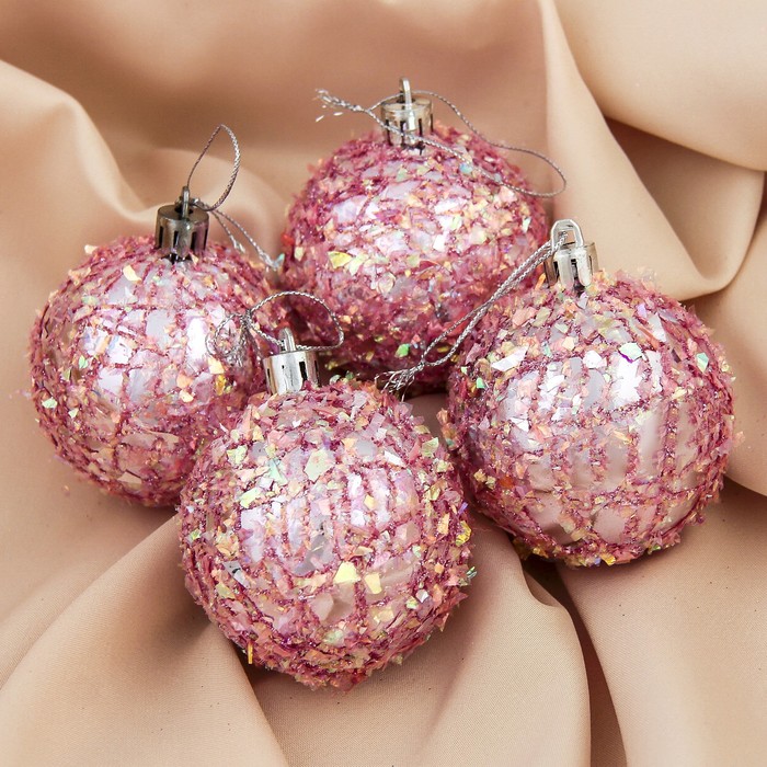 Набор шаров пластик d-6 см 4 шт "Воздушные хлопья" розовый