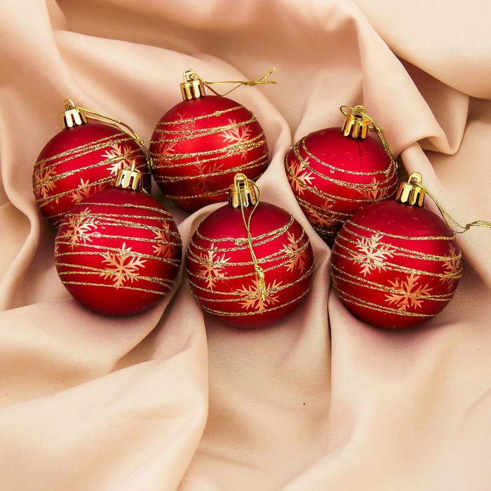 Набор шаров пластик d-6 см 6 шт "Снежный вальс" красный