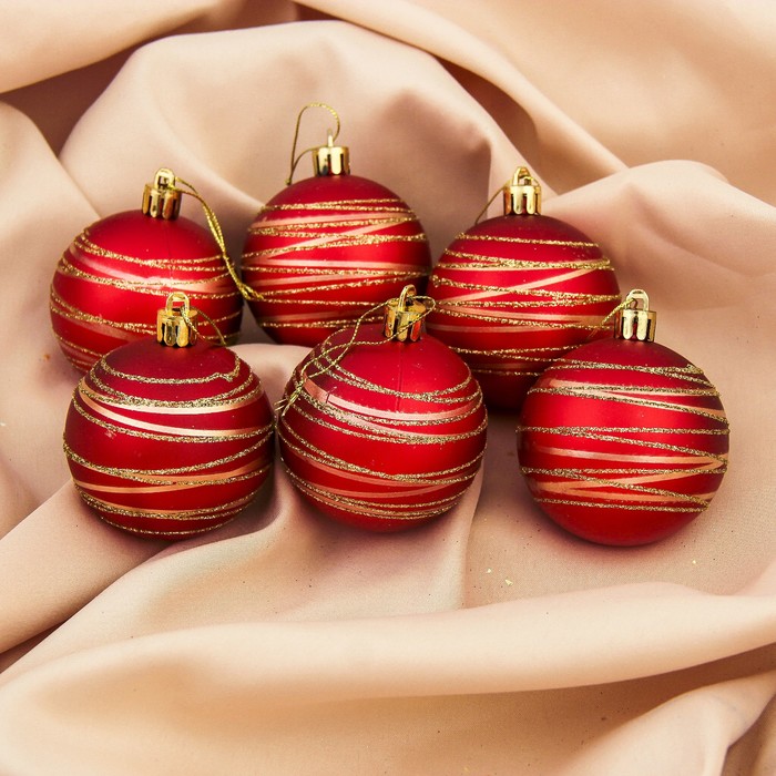 Набор шаров пластик d-6 см 6 шт "Пояс ориона" красный