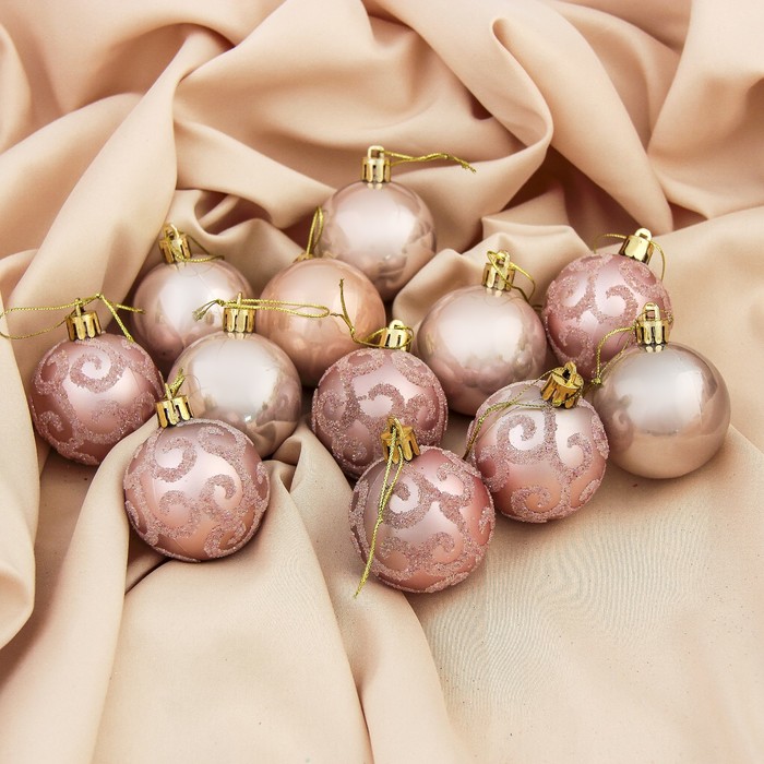 Набор шаров пластик d-5 см 12 шт "Сахарные кружева" оттенки розового