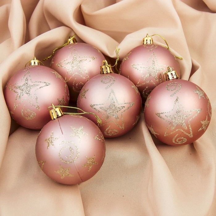 Набор шаров пластик d-7 см 6 шт "Звездопад" розовый