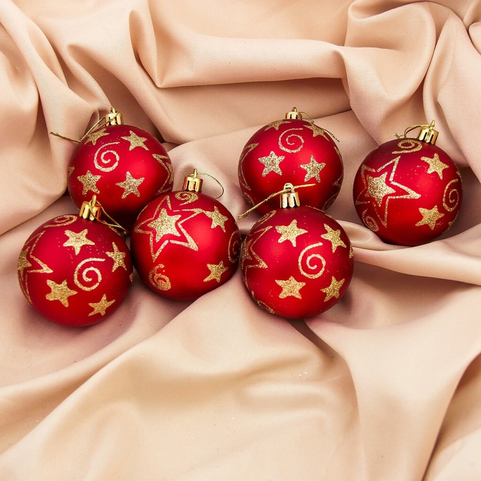 Набор шаров пластик d-7 см 6 шт "Звездопад" красный