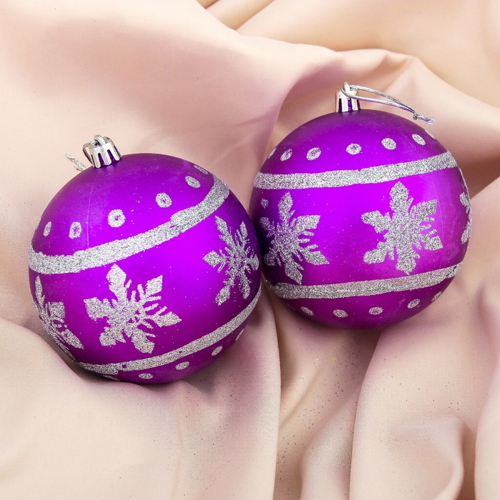 Набор шаров пластик d-10 см 2 шт "Парад снежинок" фиолет