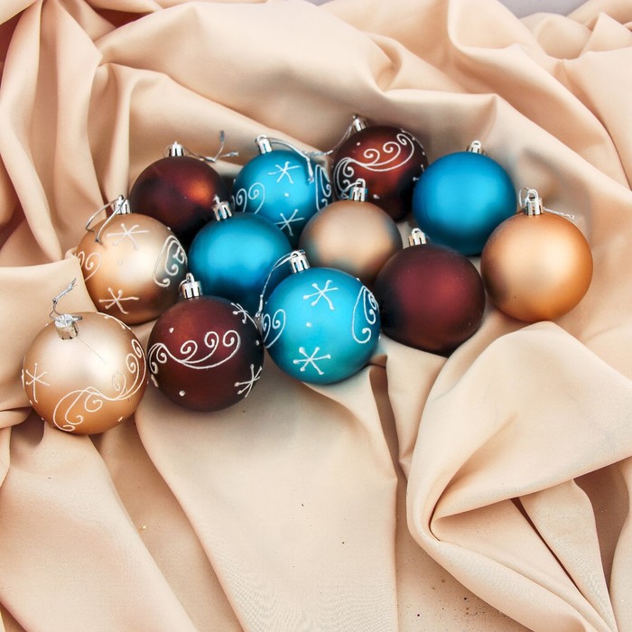 Набор шаров пластик d-7 см 12 шт "Зимняя вьюга" микс