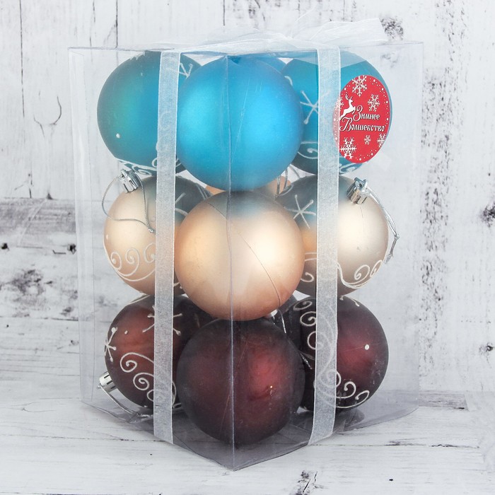 Набор шаров пластик d-7 см 12 шт "Зимняя вьюга" микс