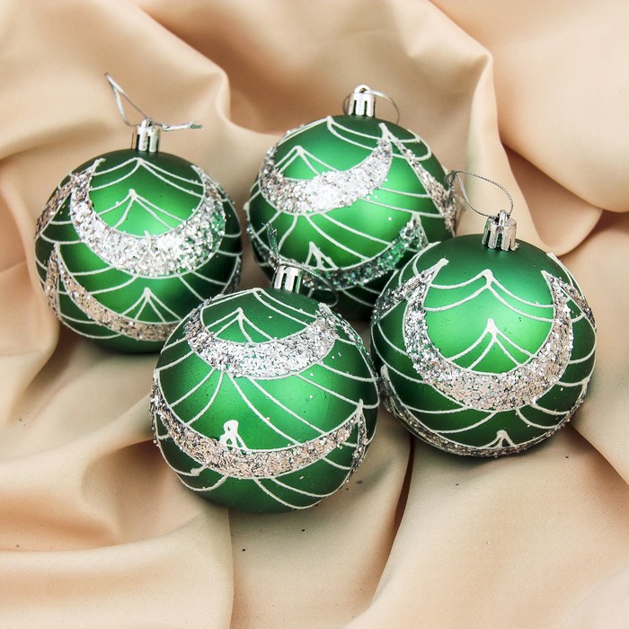 Набор шаров пластик d-8 см 4 шт "Эпоха" зеленый