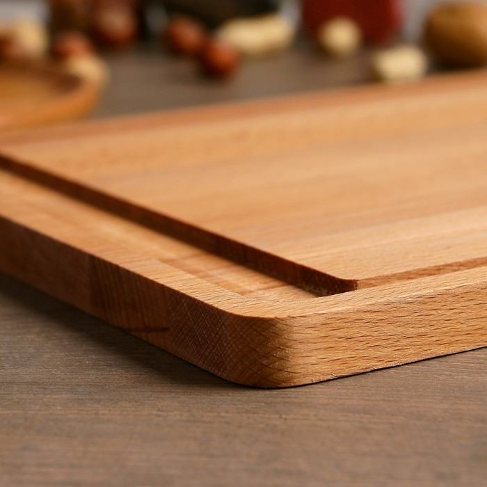 Доска разделочная прямая, со сборником сока, премиум, бук, 35,5х24х1,6см