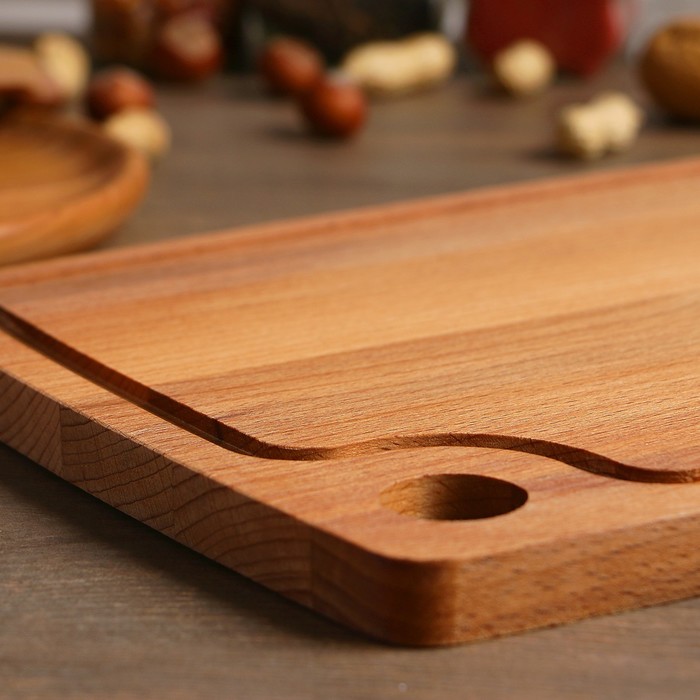 Доска разделочная прямая, с кровостоком, премиум, бук, 35,5х24х1,6см