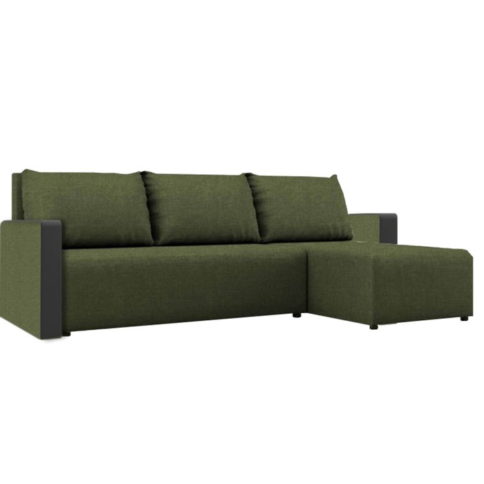 Угловой диван «Алиса 3», еврокнижка, рогожка, цвет savana green / мarvel black