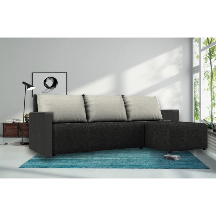 Угловой диван «Алиса 3», еврокнижка, рогожка, цвет savana grey / savana milk / мarvel black