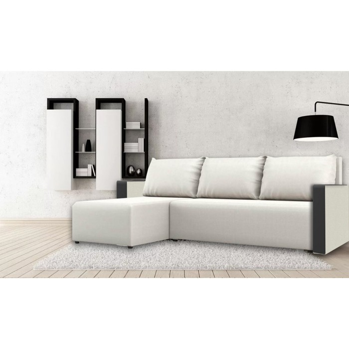 Угловой диван "Алиса 3", еврокнижка, ткань Арбен, цвет Савана милк/Теос блек