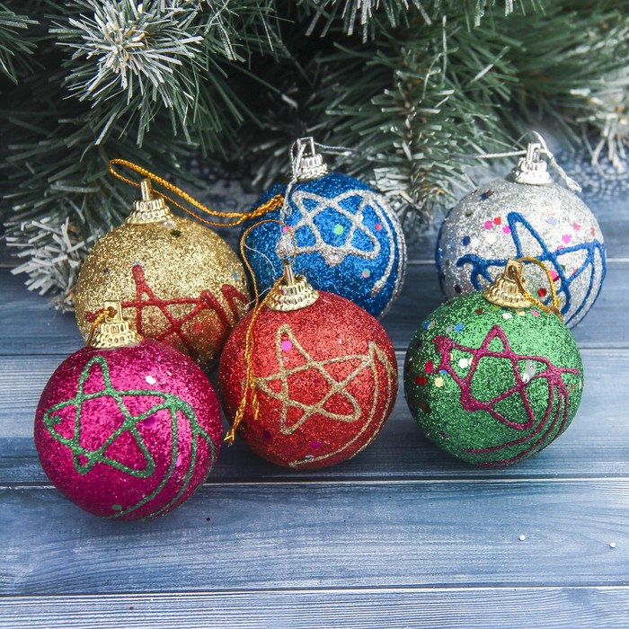 Набор шаров "Звезда" (набор 6 шт) d-4,5 см, микс