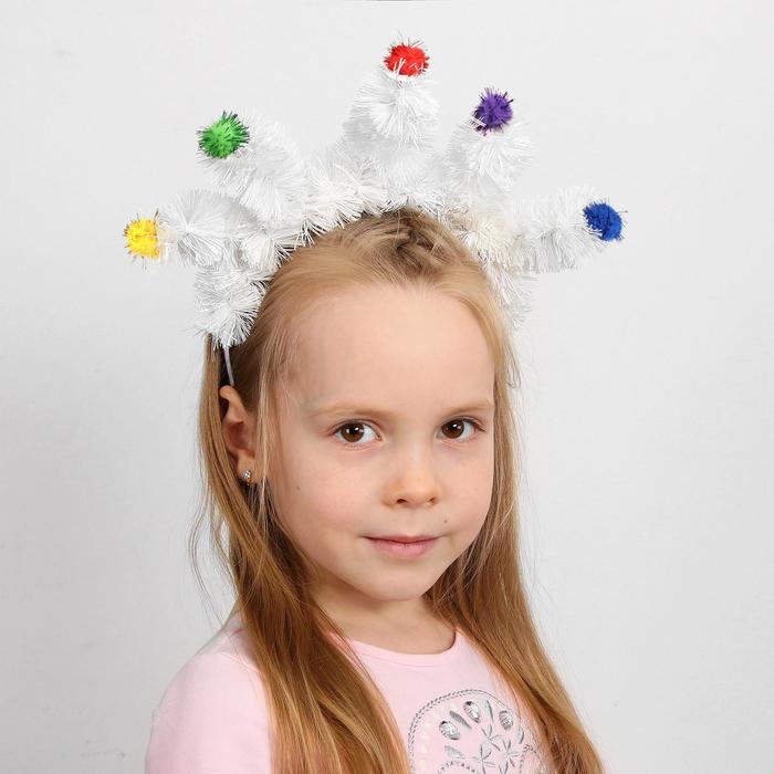 Кокошник "Елочки белые" с цветными шариками