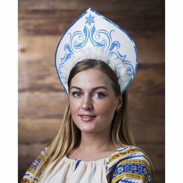 Кокошник на ободке "Узоры"   цвет синий