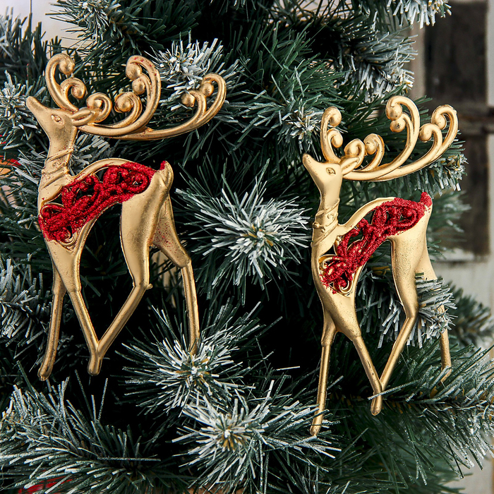 Украшение ёлочное "Олень с узорами" блеск (набор 2 шт) 7,5*13 см