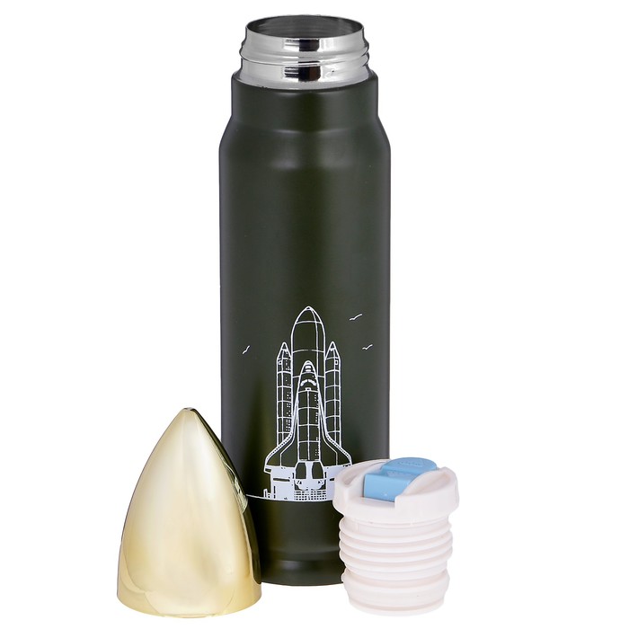 Термос 500 мл «Пуля», держит тепло 12 ч, с золотой крышкой, тёмно-зелёный, 6.5х28 см