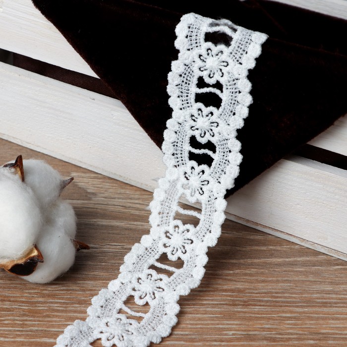 Кружево «Лейс», 40мм x 9,1±1м, цвет белый