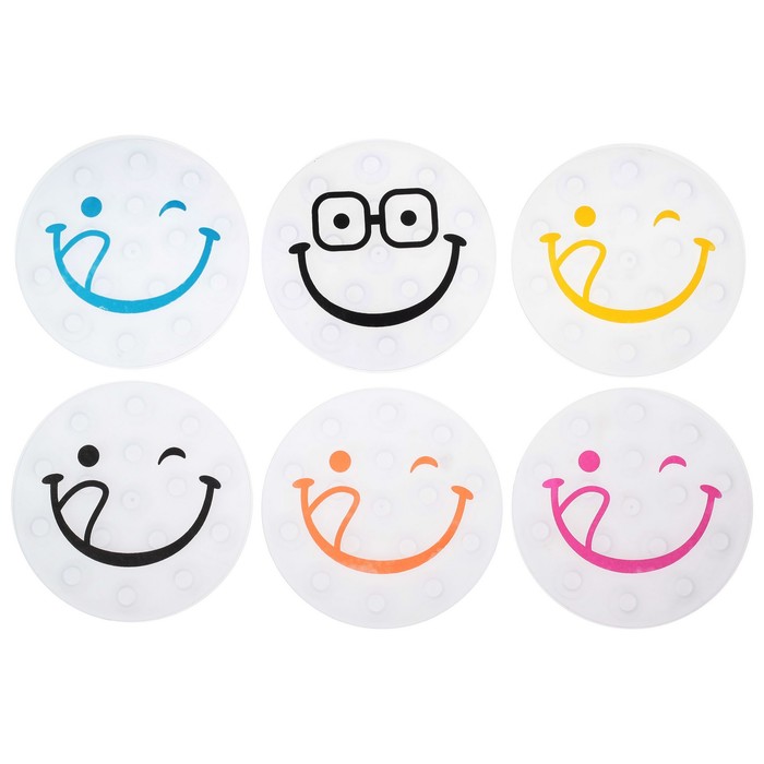 Мини-коврики для ванны (набор 6 шт) "Смайл", МИКС