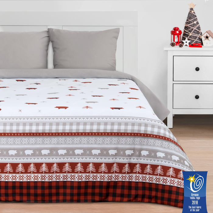 Постельное бельё "Этель" 1.5 сп Winter pig 143*215 см, 150*214 см, 70*70 см - 2 шт, поплин