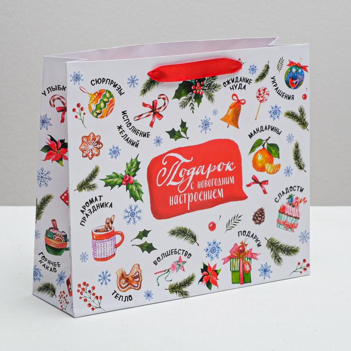 Пакет ламинированный горизонтальный «Подарок с новогодним настроением», 23 × 27 × 8 см