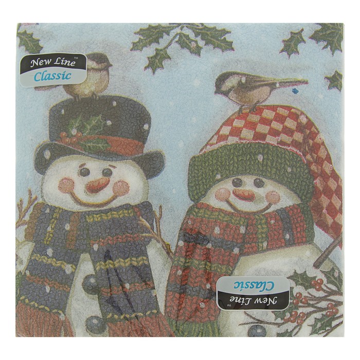 Салфетки бумажные Classic "Снеговички", 1 слой, 33*33 см, 50 листов
