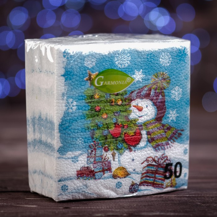 Салфетки бумажные Гармония цвета многоцветие "Снеговичок", 24*24 см 50 листов