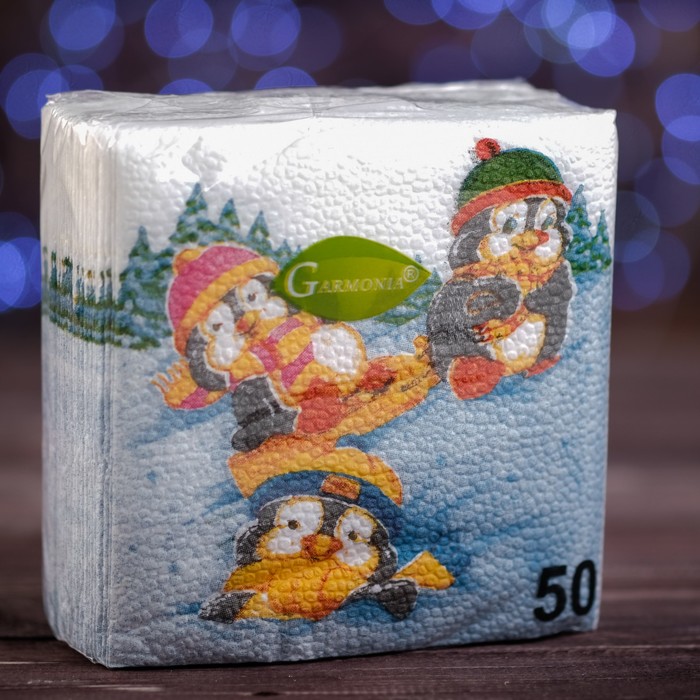 Салфетки бумажные Гармония цвета многоцветие "Пингвинятки", 24*24 см 50 листов