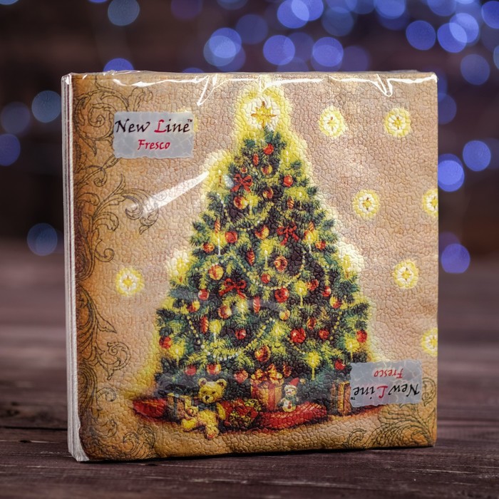 Салфетки бумажные Fresco "Новогодняя ель", 2 слоя, 33*33 см, 20 листов