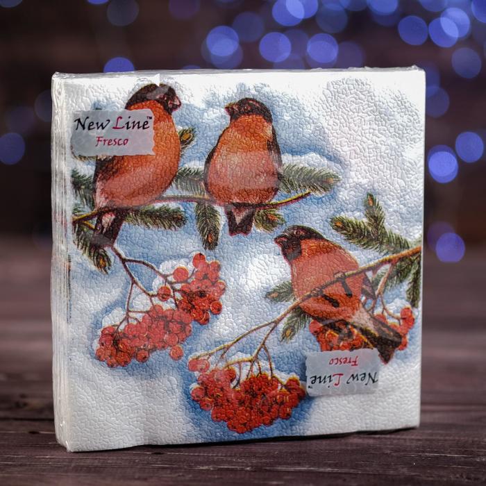 Салфетки бумажные Fresco "Снегири", 2 слоя, 33*33 см, 20 листов