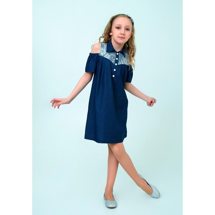 Платье для девочки, рост 146 см, цвет тёмно-джинсовый