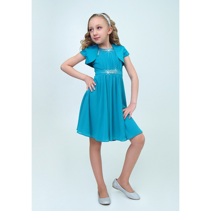 Платье для девочки, рост 134 см, цвет бирюзовый