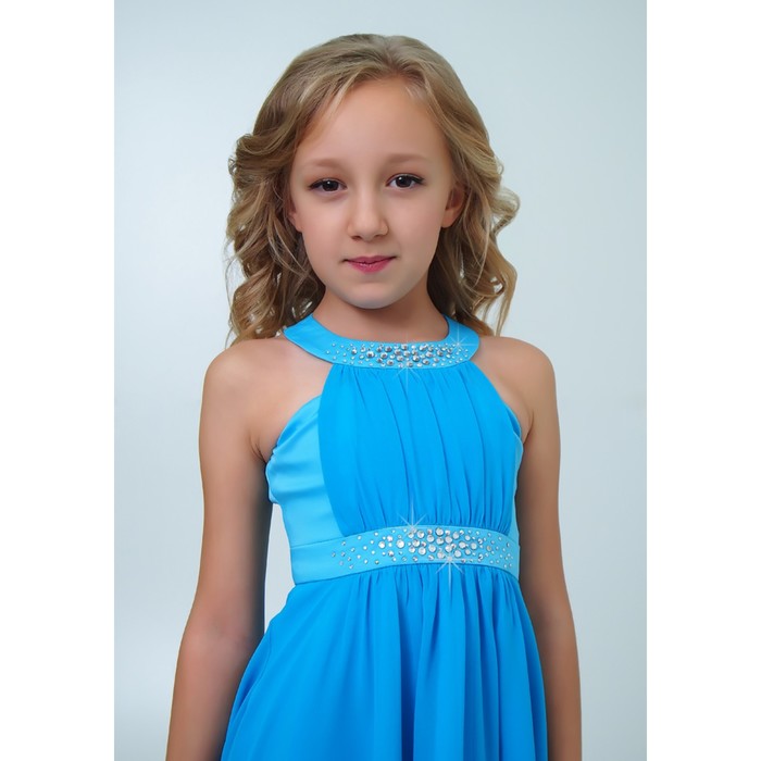 Платье для девочки, рост 140 см, цвет голубой