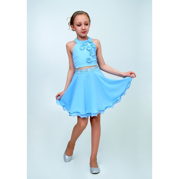 Платье для девочки, рост 152 см, цвет голубой