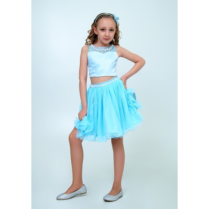 Платье для девочки, рост 134 см, цвет голубой