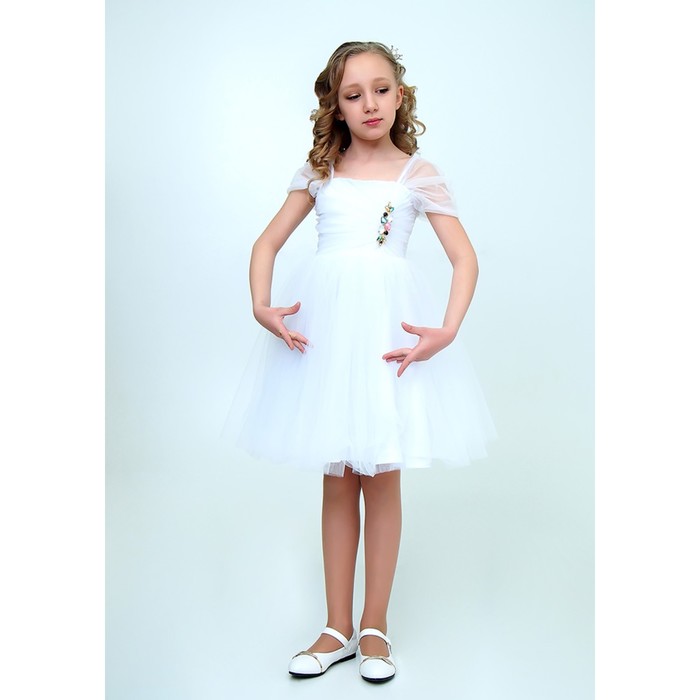 Платье для девочки, рост 146 см, цвет белый