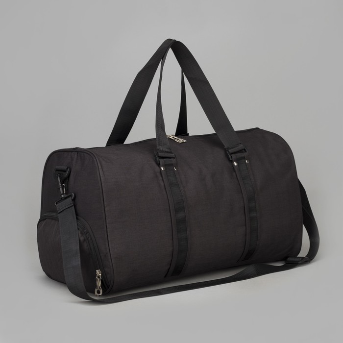 Сумка спортивная "Стиль", отдел на молнии, наружный карман, для обуви, длинный ремень, цвет чёрный