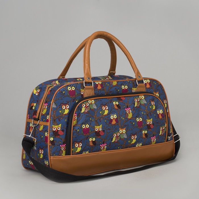 Сумка дорожная "Совы", отдел на молнии, наружный карман, длинный ремень, цвет синий