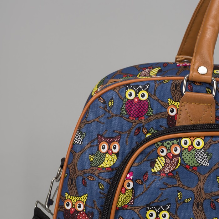 Сумка дорожная "Совы", отдел на молнии, наружный карман, длинный ремень, цвет синий