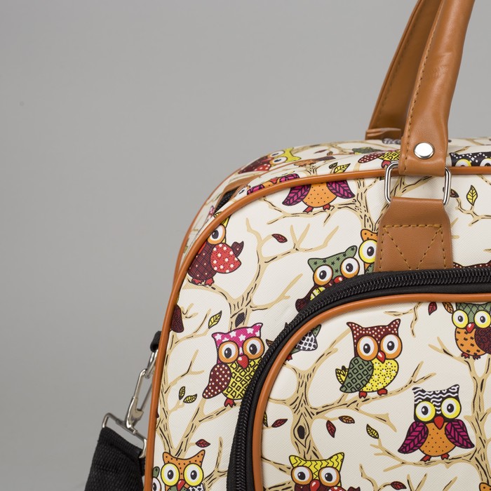 Сумка дорожная "Совы", отдел на молнии, наружный карман, длинный ремень, цвет бежевый