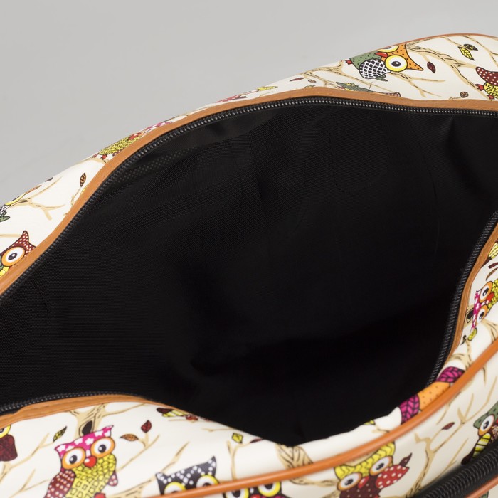 Сумка дорожная "Совы", отдел на молнии, наружный карман, длинный ремень, цвет бежевый