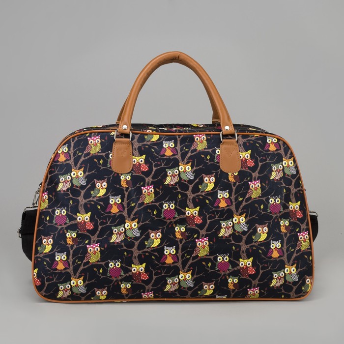 Сумка дорожная "Совы", отдел на молнии, наружный карман, длинный ремень, цвет чёрный