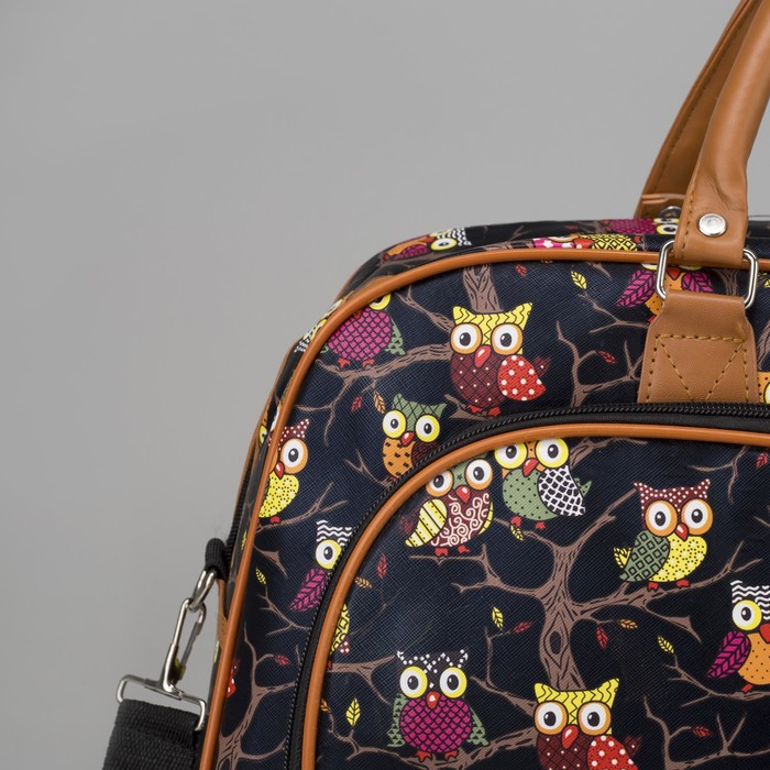 Сумка дорожная "Совы", отдел на молнии, наружный карман, длинный ремень, цвет чёрный